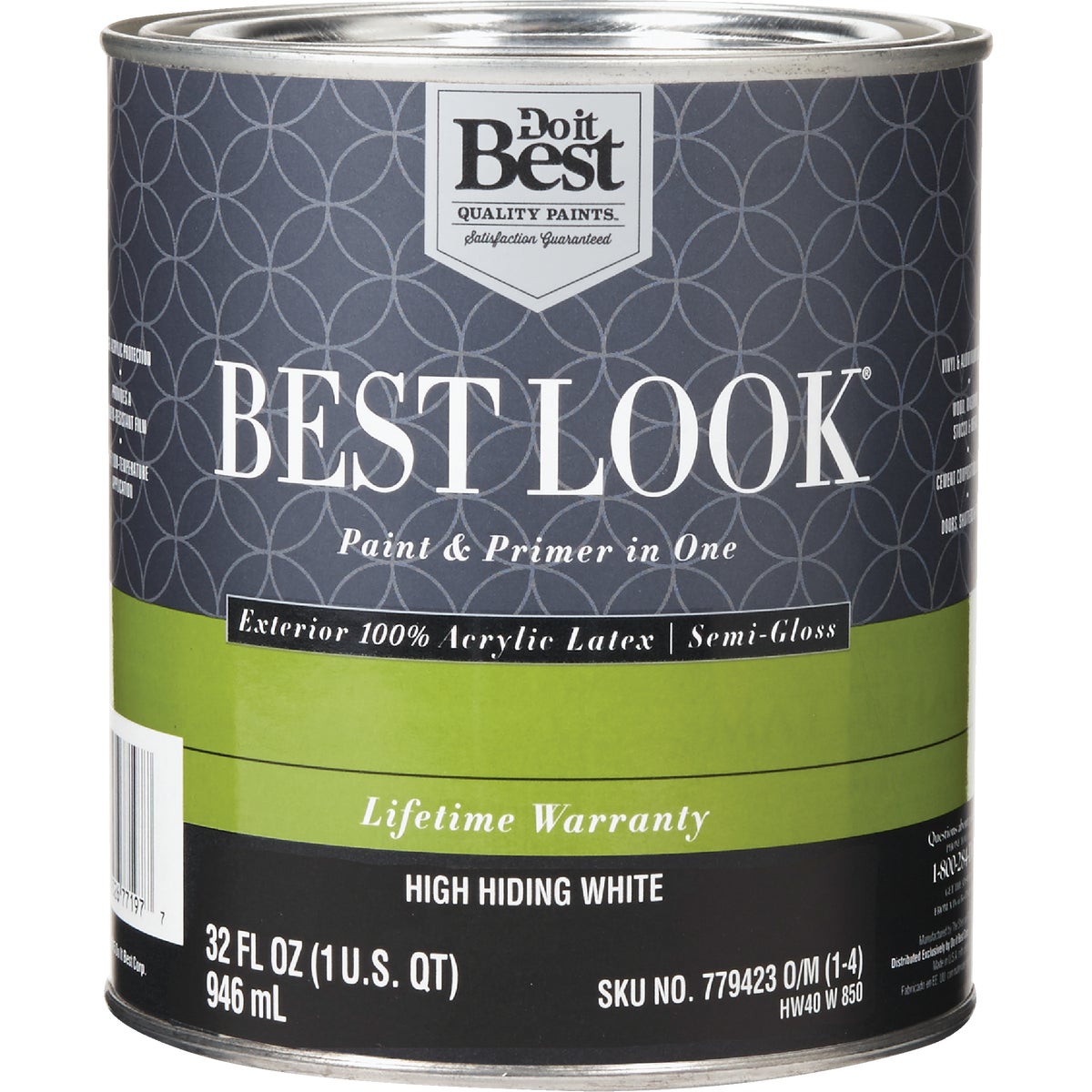 Best Look 100% Acrylic Latex Semi-gloss Exterior Paint & Primer, High Hiding White, 1 Qt.