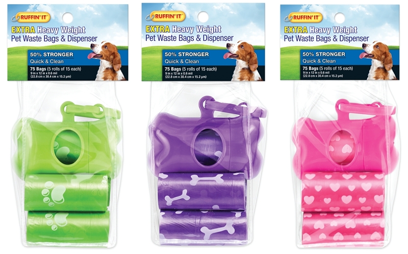 Ruffin' It Biodegradable Pet Waste Bags With Dispenser - 75 Count