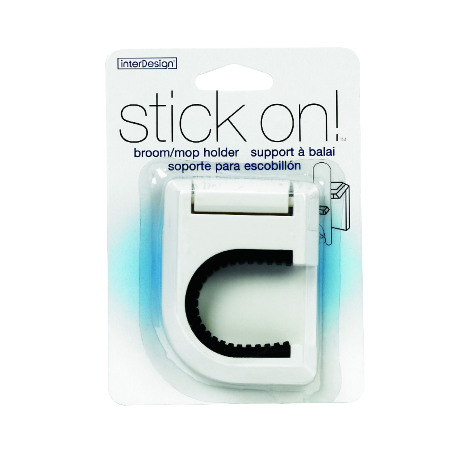 Rubber Grip Broom Storage Hook - Wall Mount, Self-adhesive, White