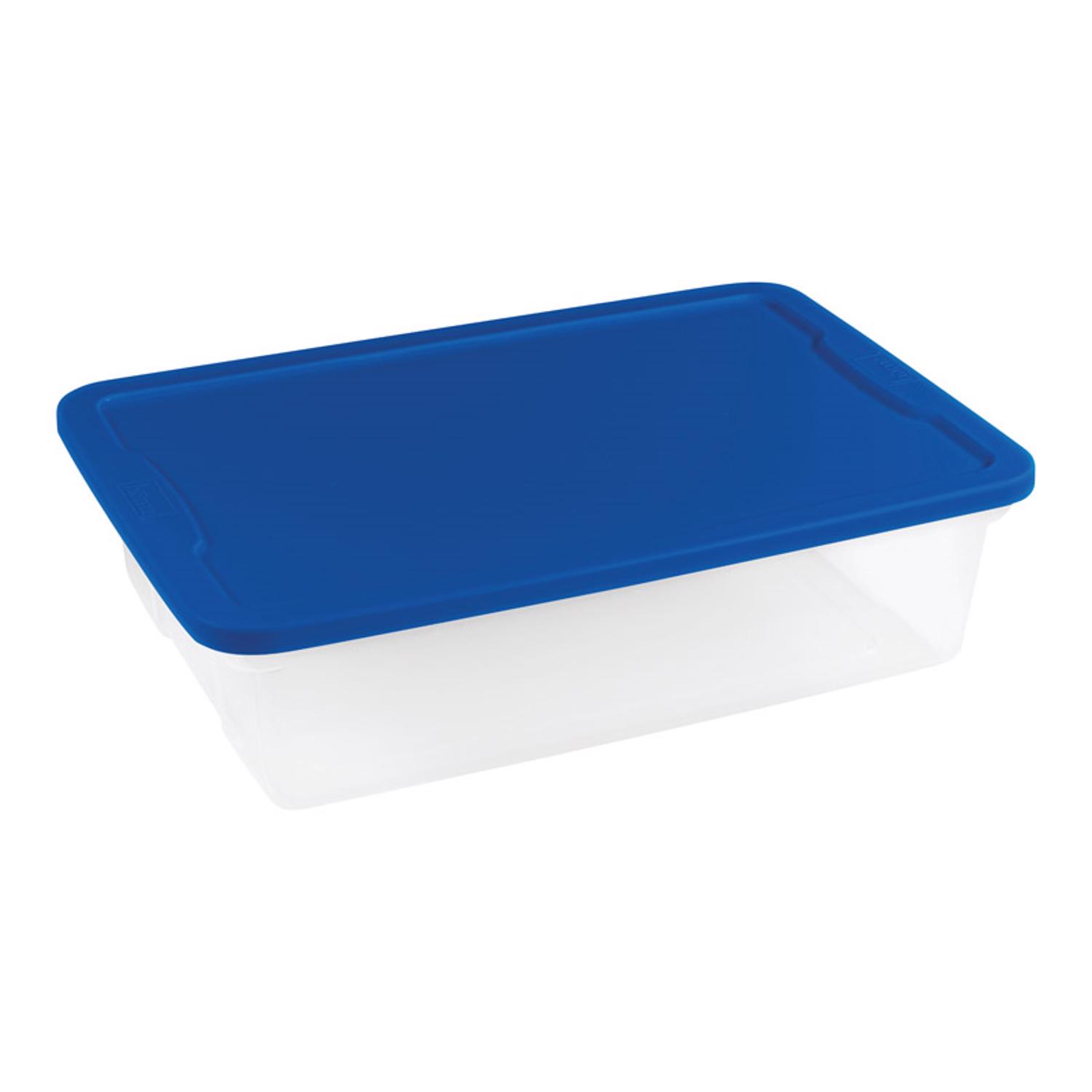 28 Qt. Clear Storage Tote With Blue Snap Lid - Stackable And Durable