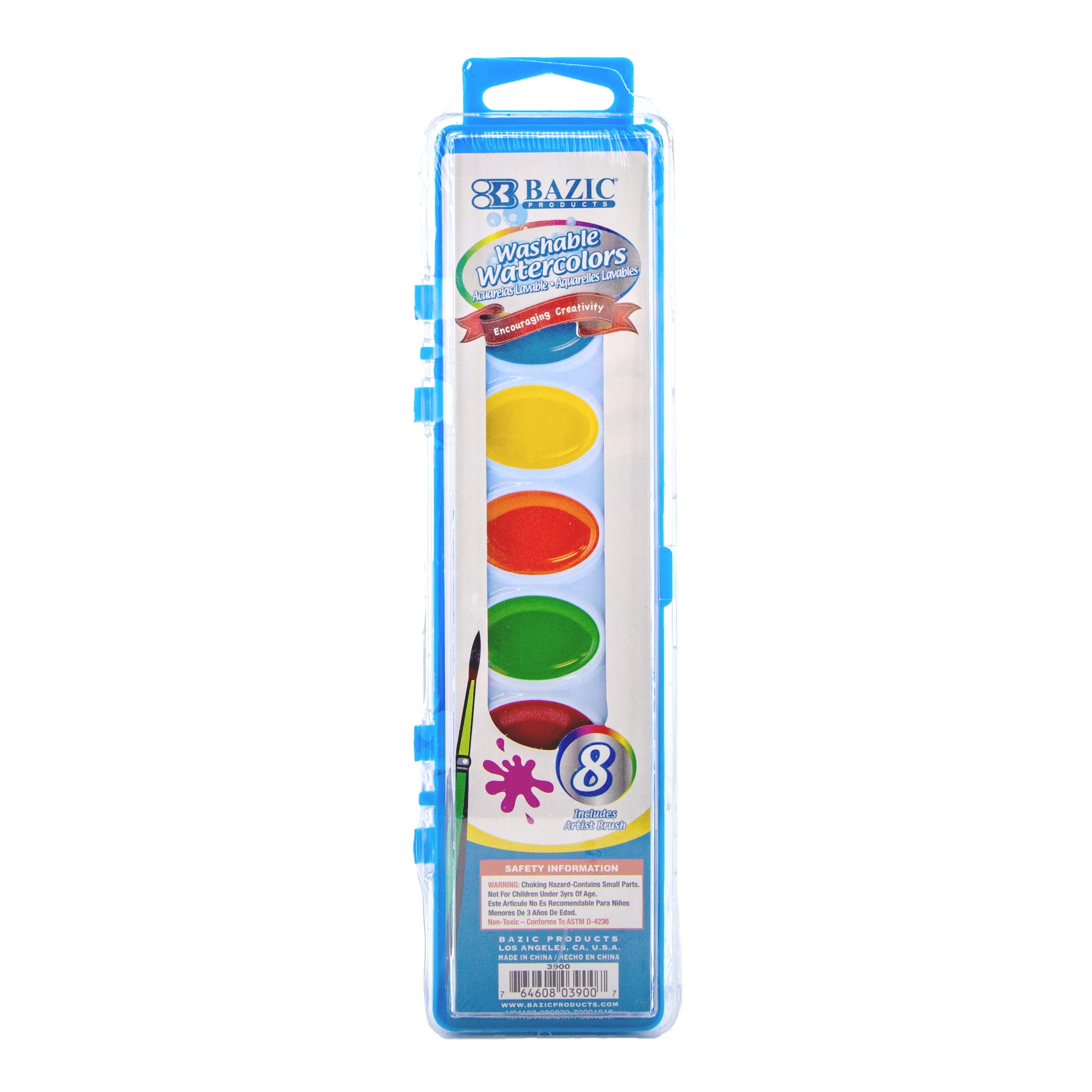 BAZIC 8 Colors Semi Moist Watercolor w/Brush, Vibrant Coloring Watercolor Painting Set Art Supplies, Non-Toxic Great for Kids Beginners Artist Professional, 1-Pack