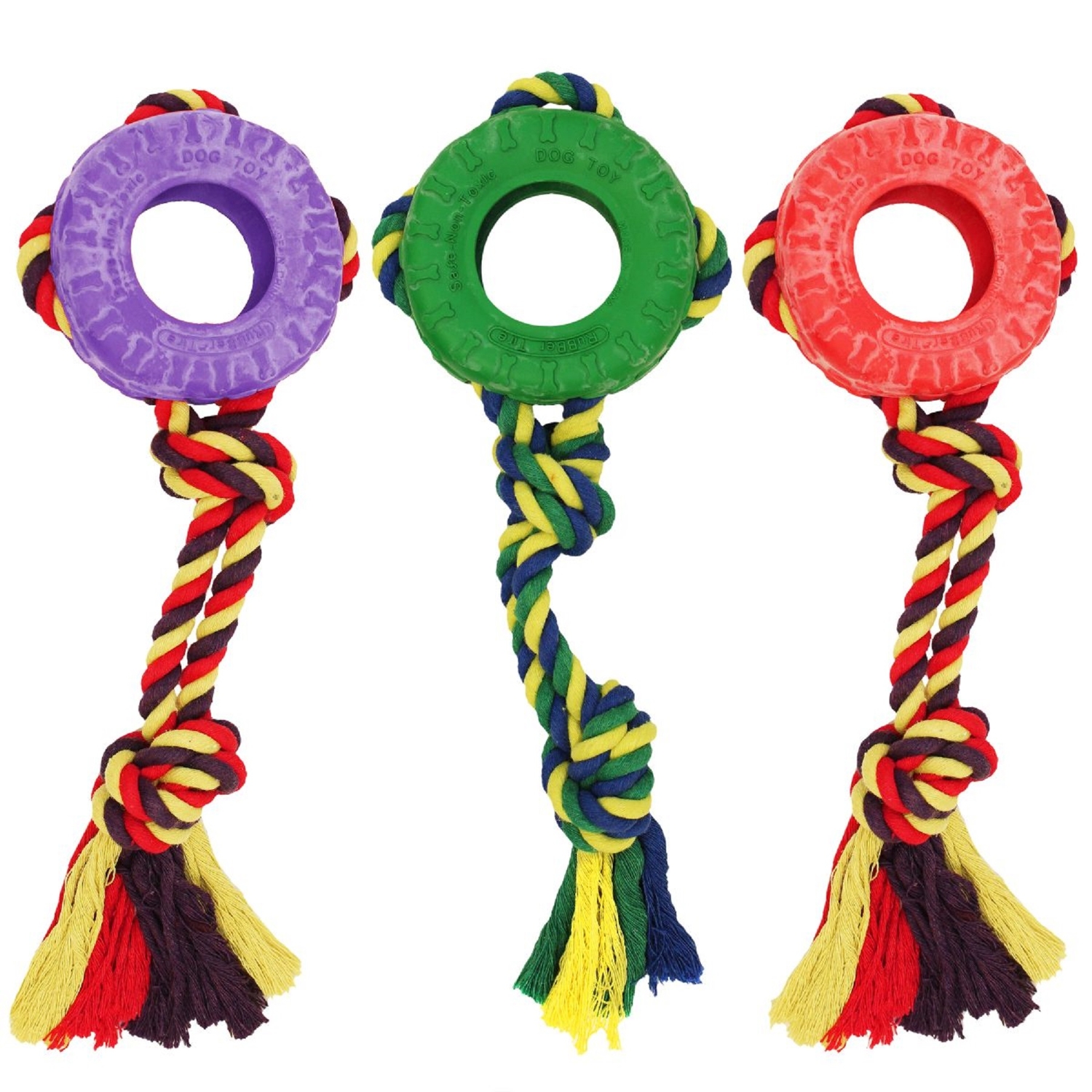 Medium Assorted Rope And Rubber Tug Toy With Tire For Dogs