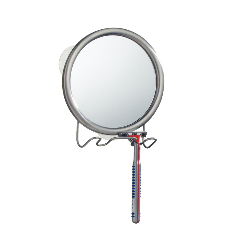 Silver Steel Shower Mirror 8.75 In. H X 6.1 In. W X 2.1 In. L