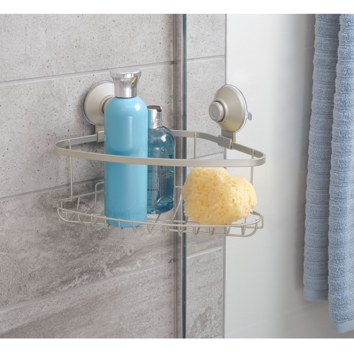 Everett Push Lock Suction Corner Shower Basket, 5.58 X 10.58 X 6.67 In., Satin Finish