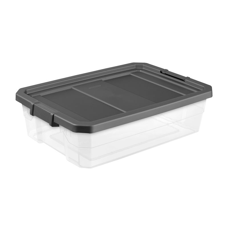 Modular Stacking Storage Box, Clear/Gray Lid, 40 Qt.