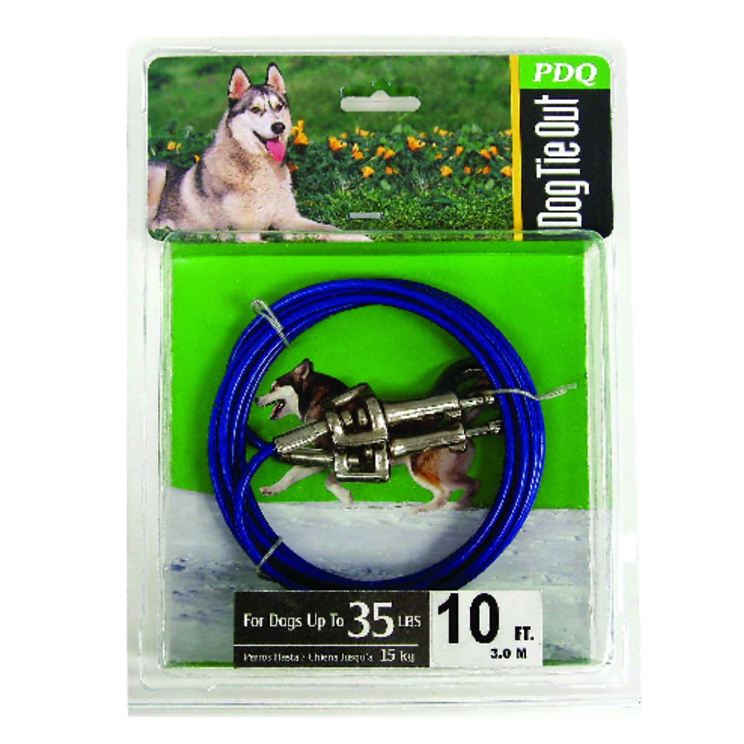 Pdq Blue/silver Vinyl Coated Cable Dog Tie Out - 10 Feet, Medium Size