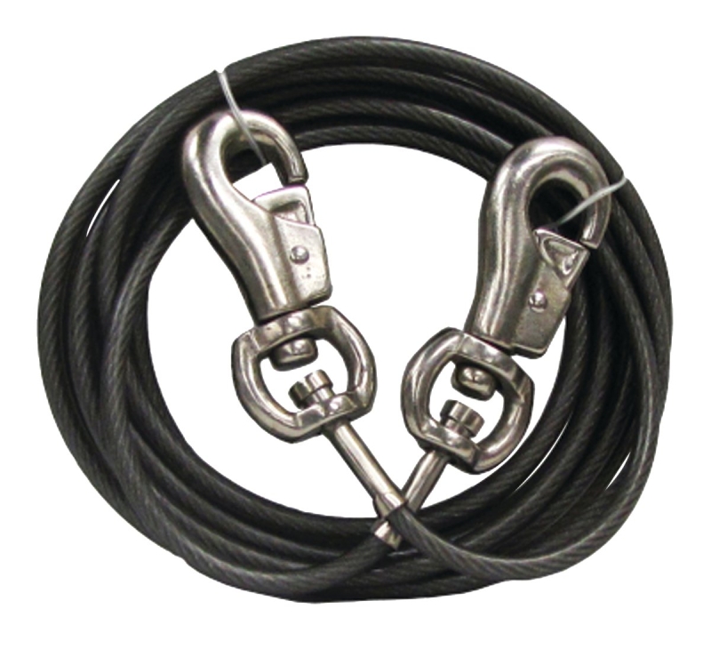 Silver Vinyl Coated Cable Dog Tie Out X-large 30 Feet For Dogs Up To 250 Lbs