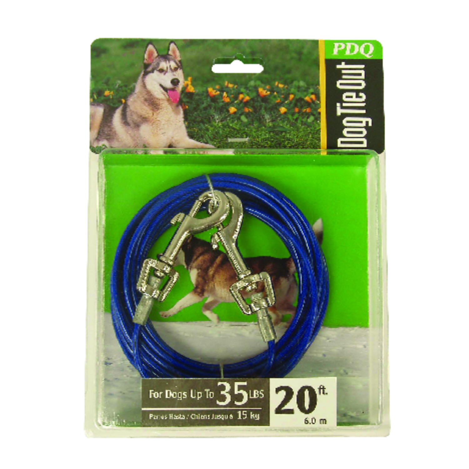 Pdq Blue/silver Vinyl Coated Cable Dog Tie Out For Medium Dogs, 20 Feet Length