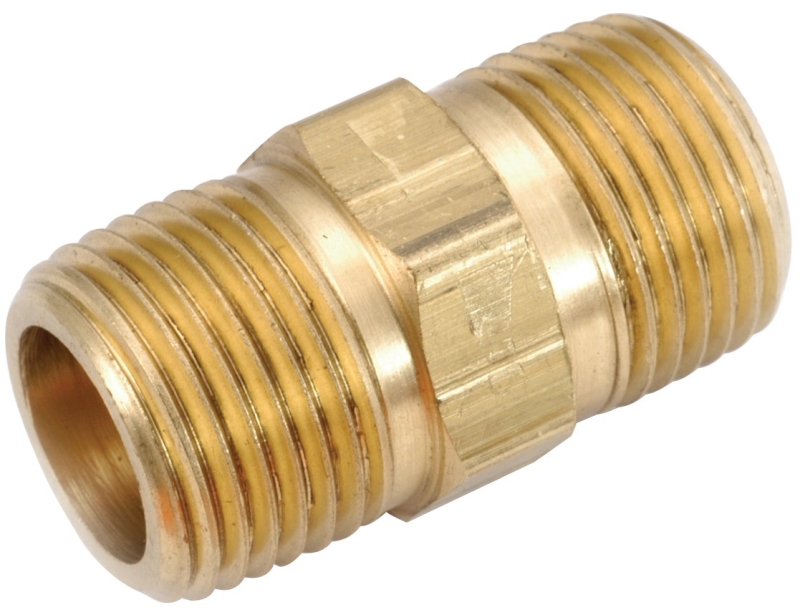 Pipe Fittings, Brass Hex Nipple, Lead Free, 1/4 In.