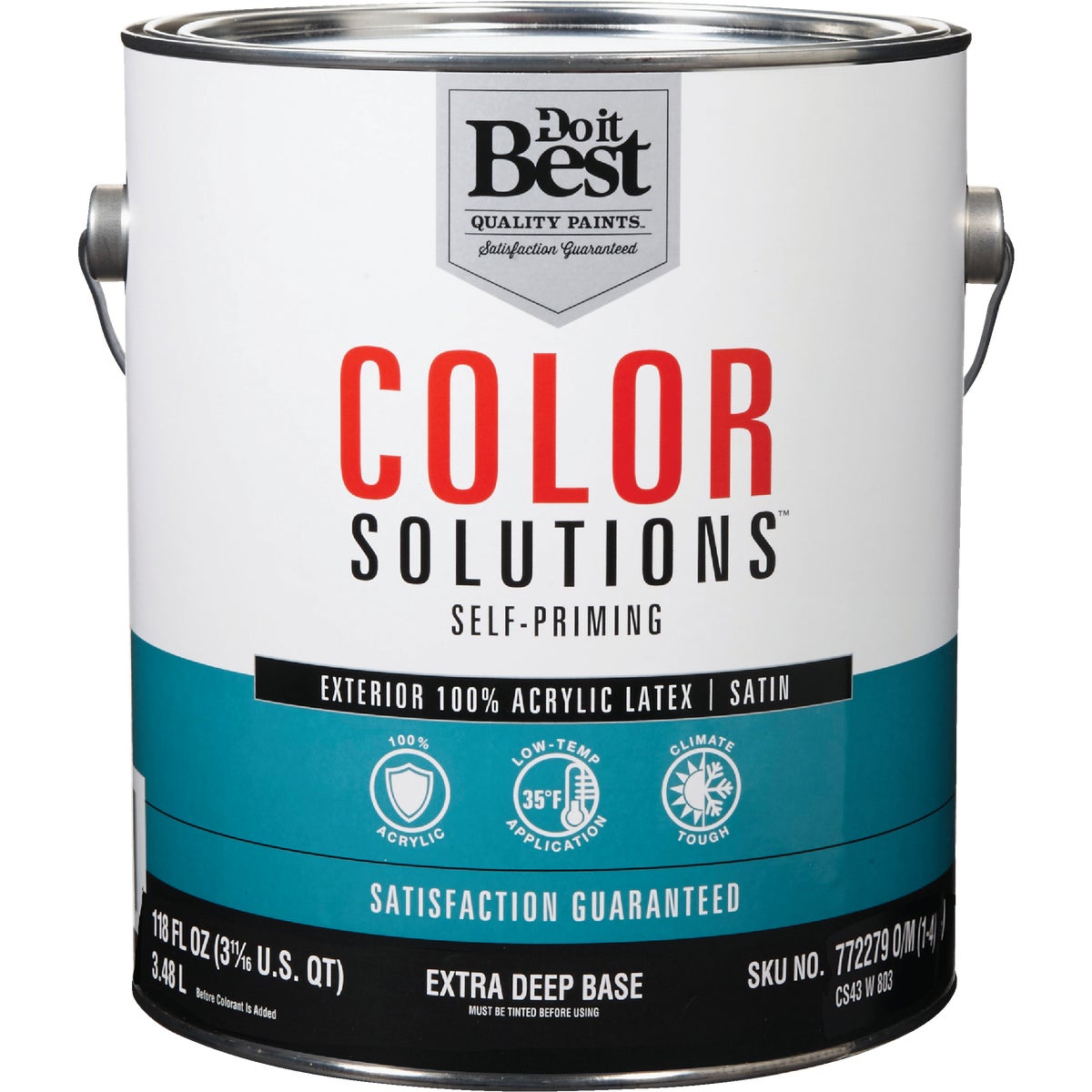 100% Acrylic Latex Self-priming Satin Exterior House Paint, Extra Deep Base, 1 Gallon