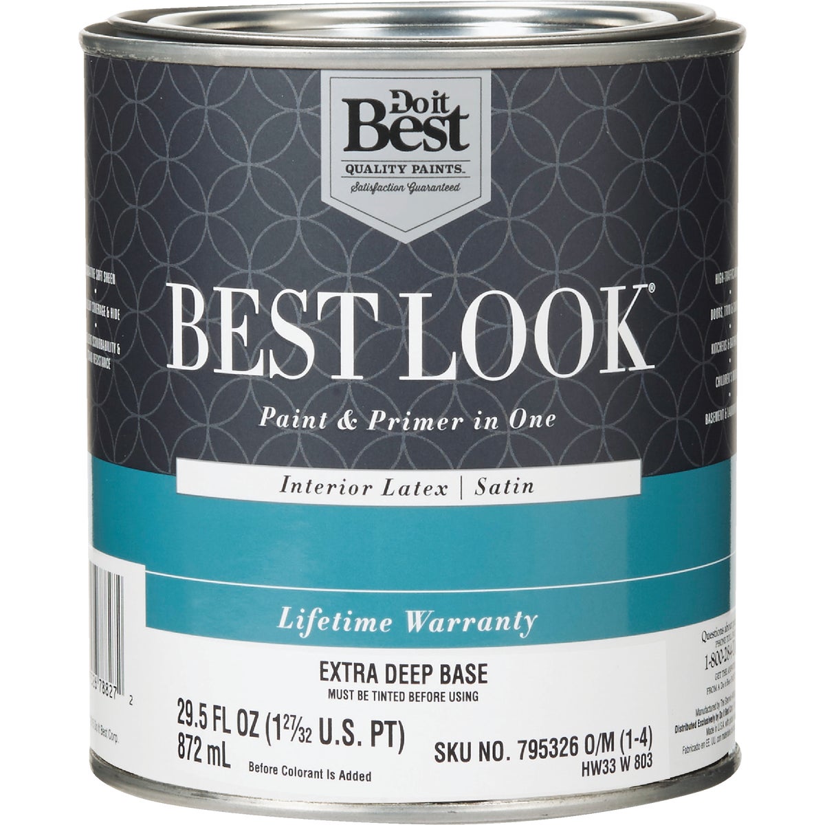 Best Look Latex Premium Paint & Primer In One Satin Interior Wall Paint, Extra Deep Base, 1 Quart