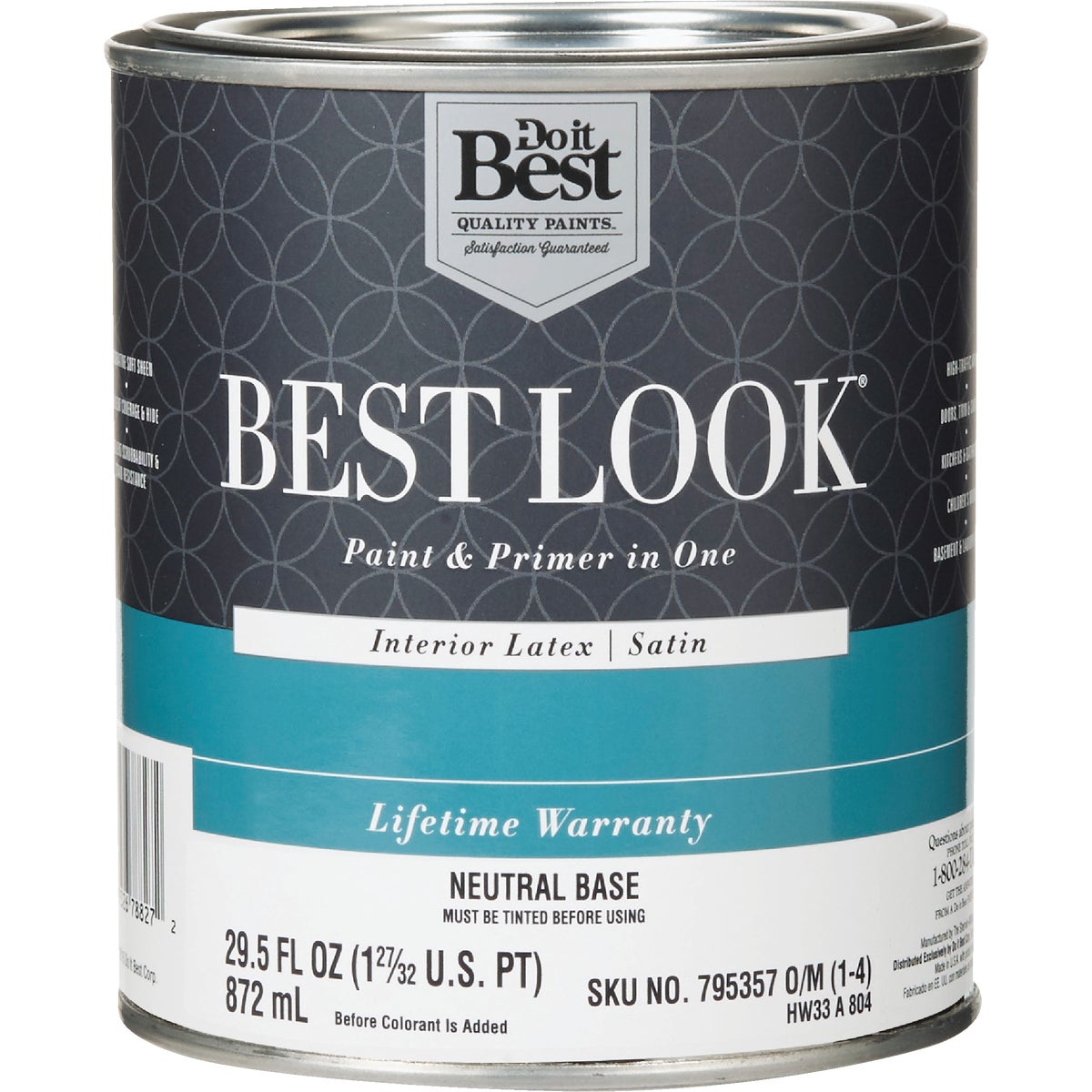 Best Look Latex Premium Paint & Primer In One Satin Interior Wall Paint, Neutral Base, 1 Quart