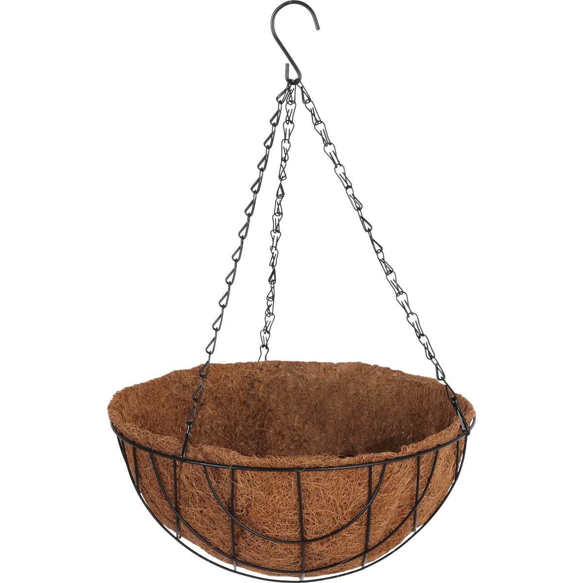 12 Inch Steel Rod Black Powder Coat Hanging Plant Basket With Coco Liner