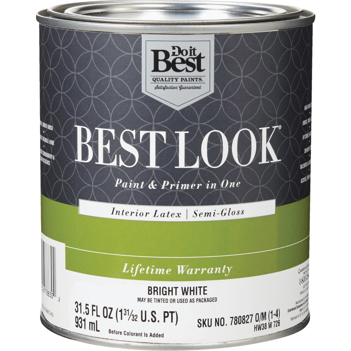 Best Look Latex Premium Paint & Primer In One Semi-gloss Interior Wall Paint, Bright White, 1 Quart