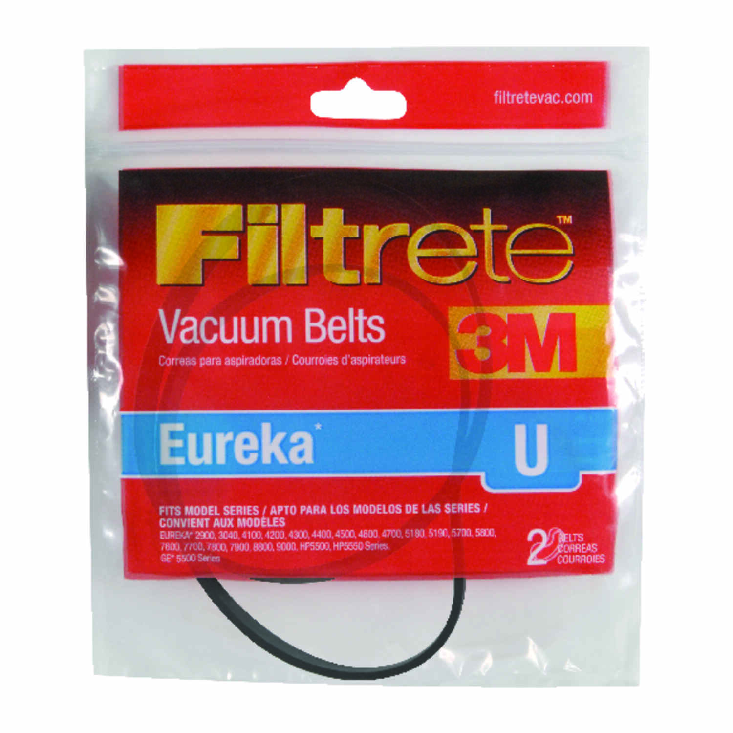 3M Filtrete Eureka Type U 2900, 3270, 4100-4700, 5180, and 5190 Vacuum Cleaner Belt (2-Pack)