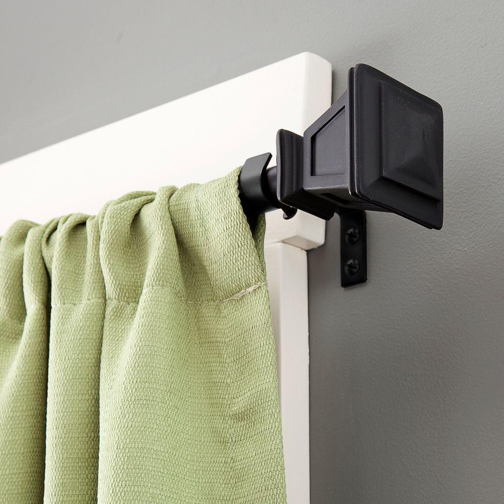 Seville 90 In. To 130 In. 5/8 In. Single Black Curtain Rod With Finials