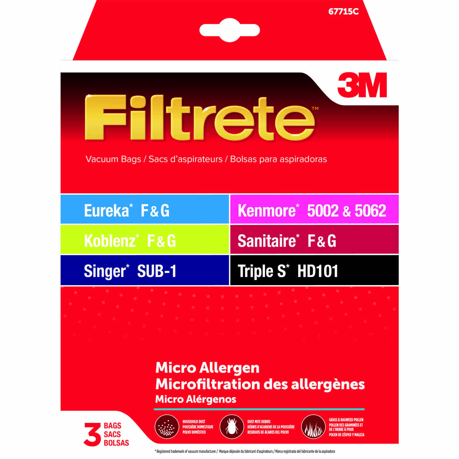 3M Filtrete Eureka/Sanitaire Type F & G Micro Allergen Vacuum Bag (3-Pack)