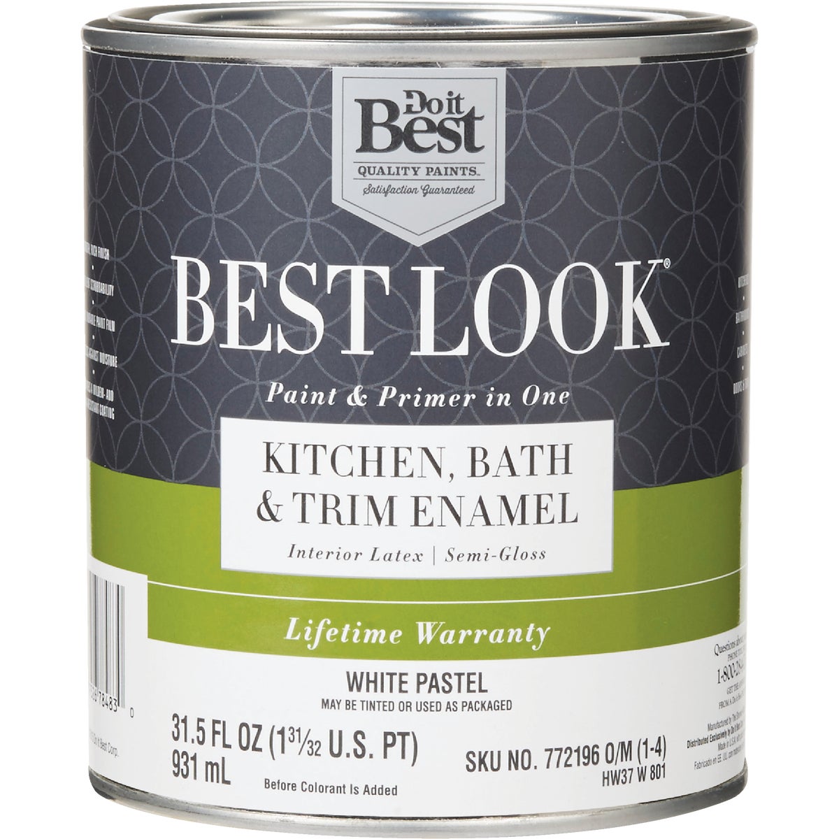 Best Look Latex Paint & Primer In One Semi-gloss Interior Wall Paint, White-pastel Base, 1 Qt.