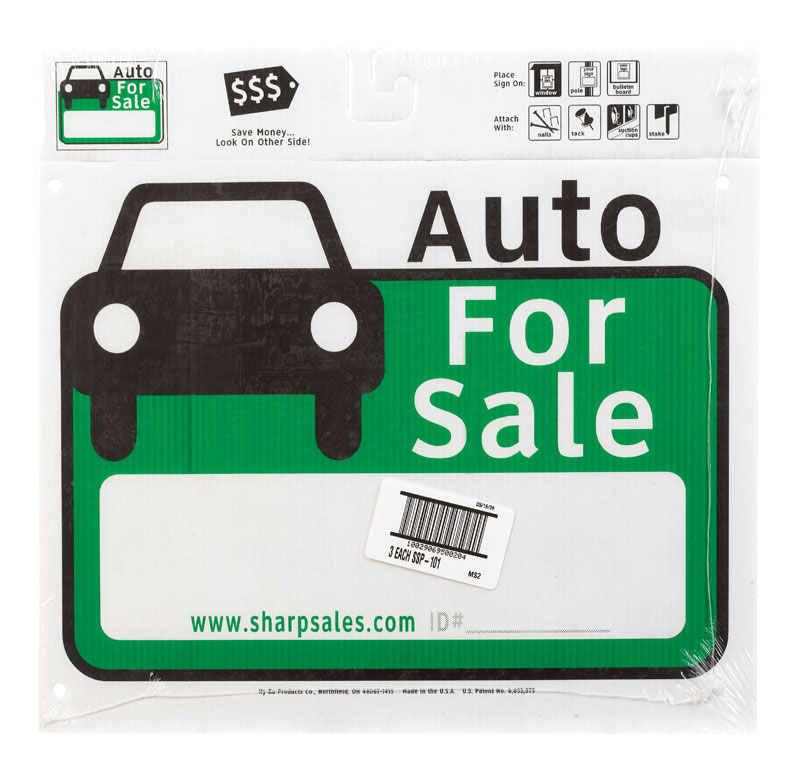 12x13 Auto For Sale Sign - Brightly Colored Corrugated Plastic