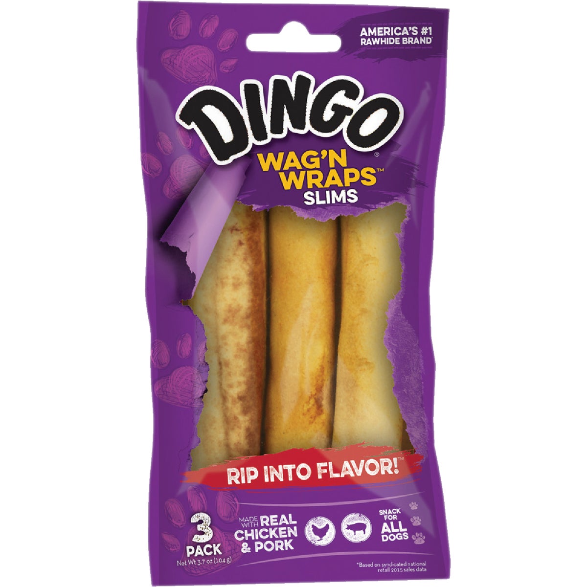 Wag'n Wraps Slim Chicken Rawhide Chew Treats - 3 Pack