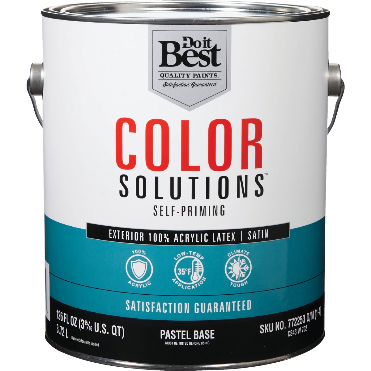 100% Acrylic Latex Satin Exterior House Paint, Pastel Base, 1 Gallon