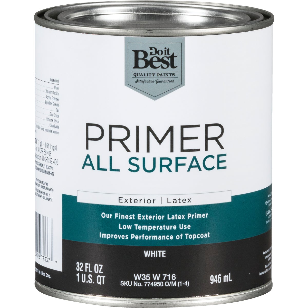 White All Surface Exterior Primer, 1 Quart - Latex Formula