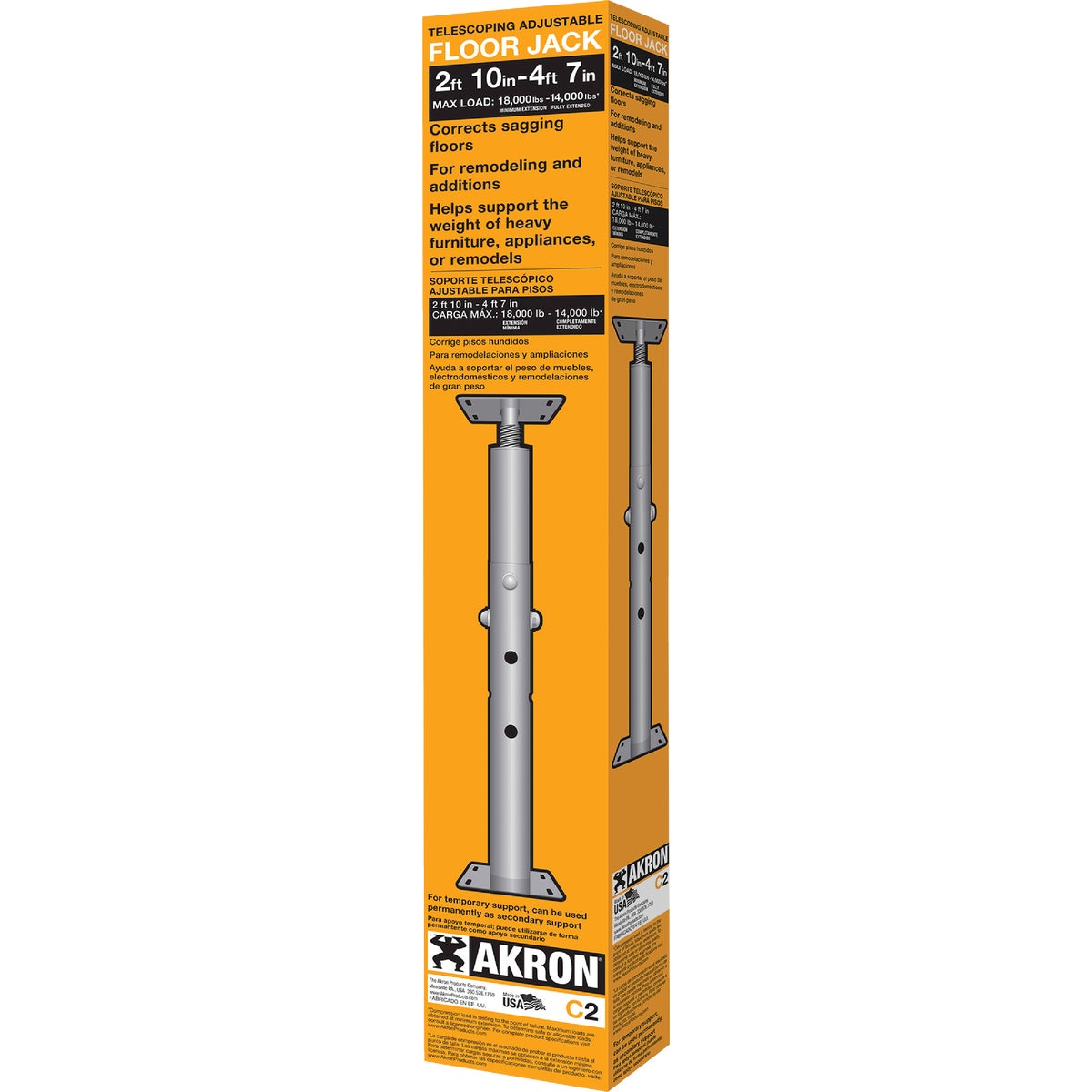 Adjustable Floor Jack 2 Ft. 10 In. To 4 Ft. 7 In. 14,000 Lb. Capacity Steel