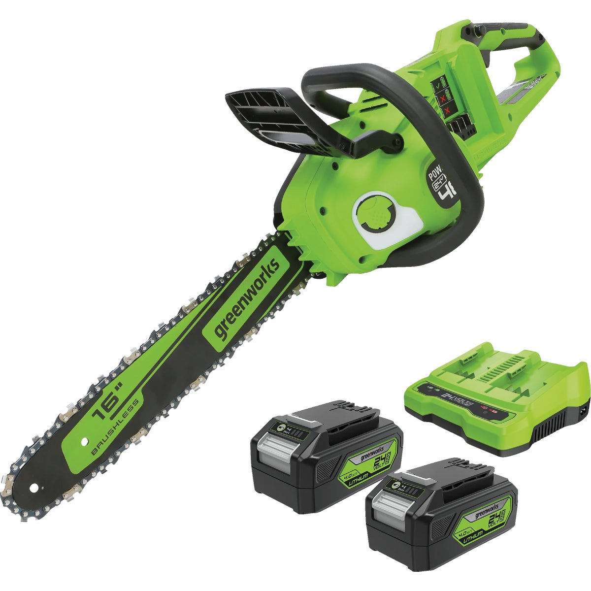 48v (2x24v) 16 In. Cordless Brushless Chainsaw With (2) 4.0 Ah Batteries & Charger