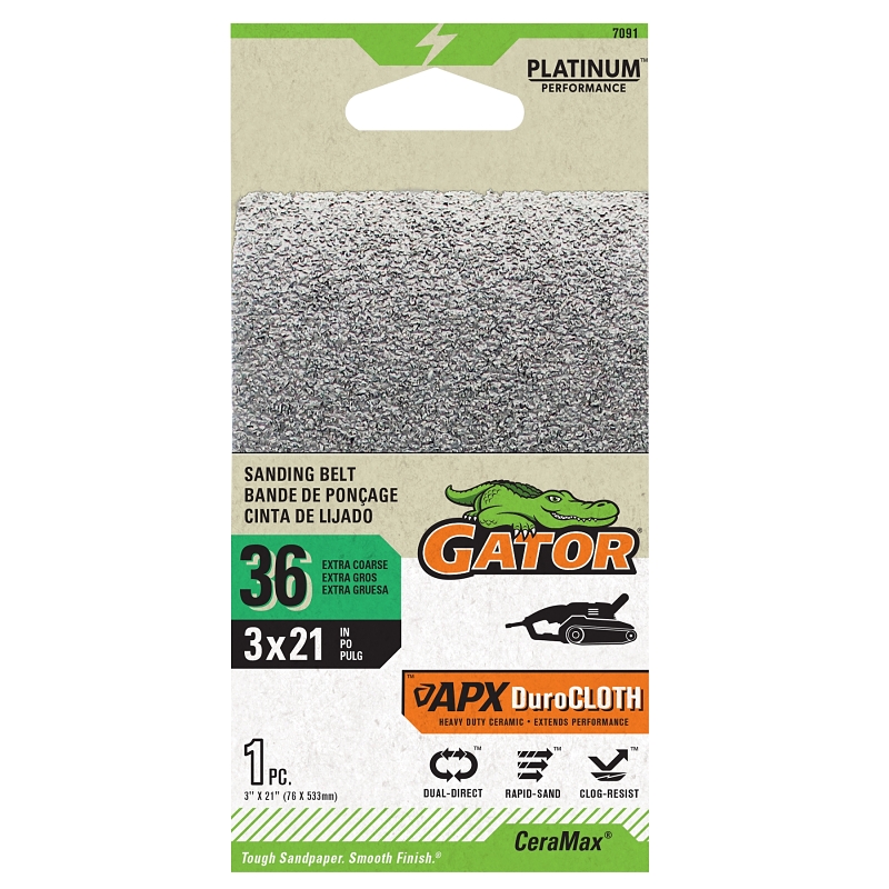 Ceramic Sanding Belt, 36 Grit, 3 x 21 In.