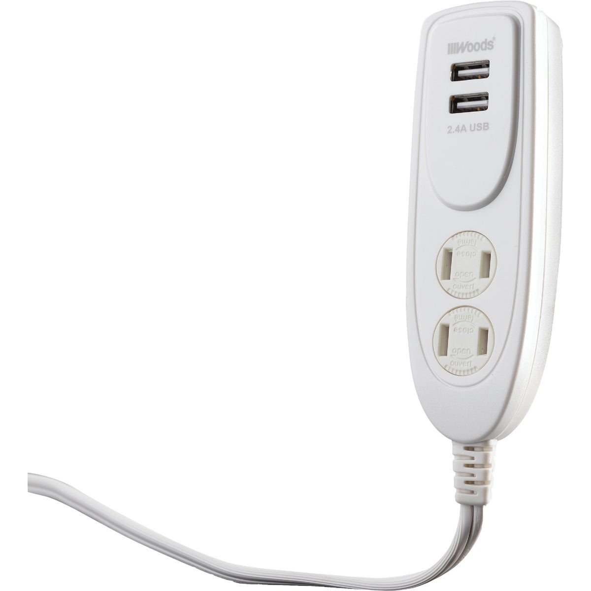 2 Power & 2 Usb White Desktop Charger With 4-foot Cord And Rubber Feet