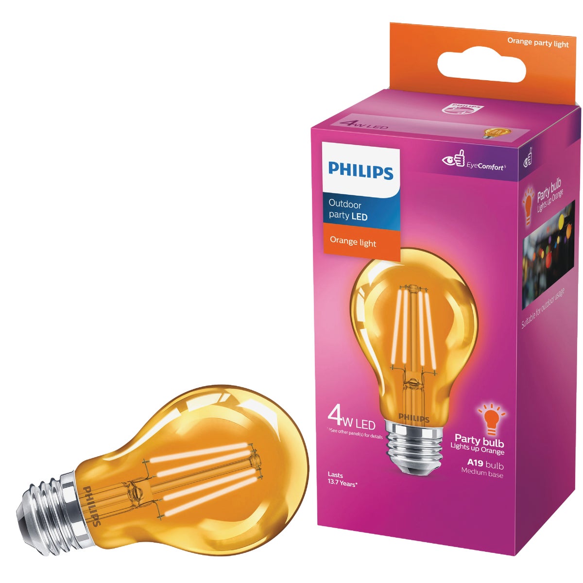 Philips Orange A19 Medium 4W Indoor/Outdoor LED Decorative Party Light Bulb
