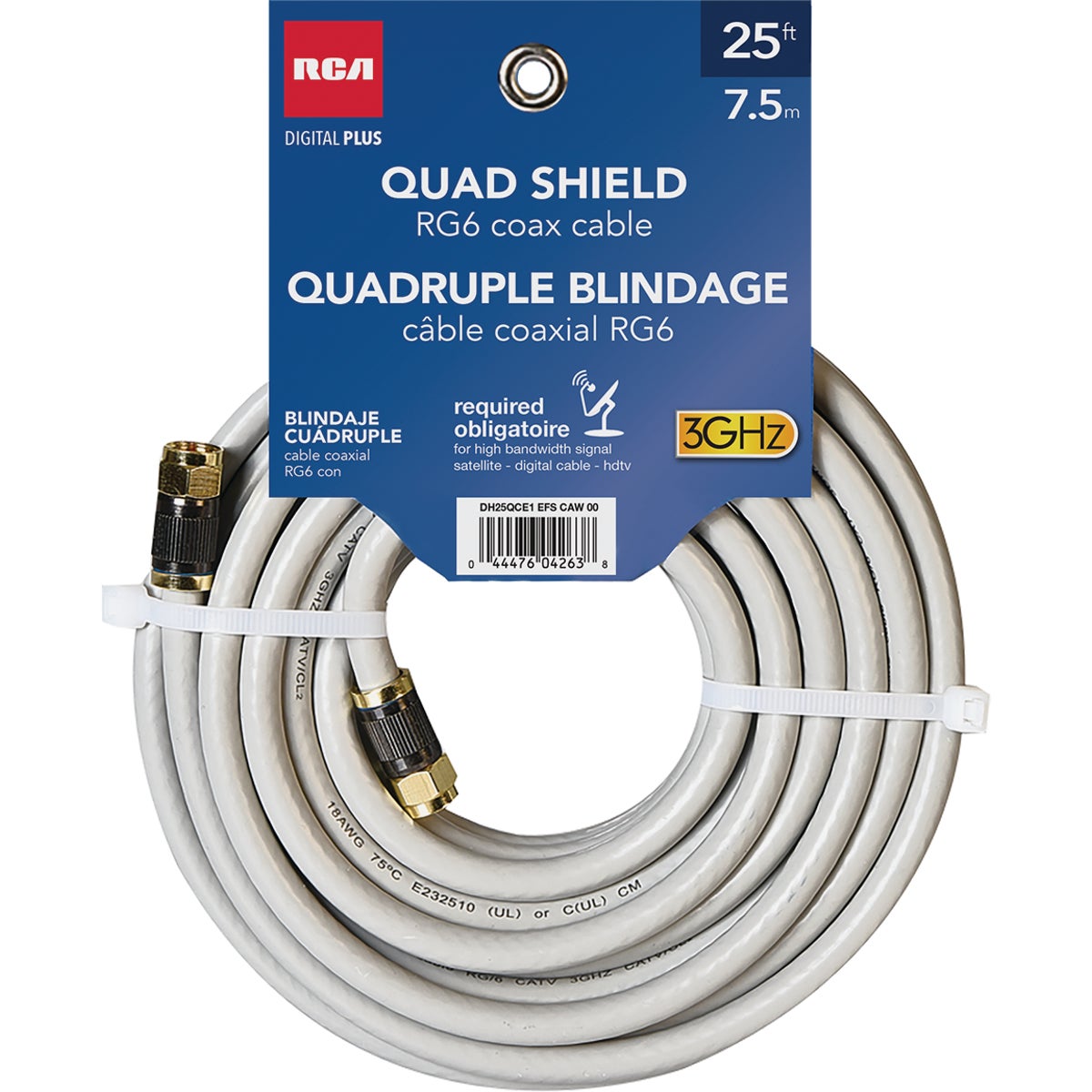 25 Ft. Gray Quad Rg6 Coaxial Cable - Digital Plus For Hdtv & Satellite