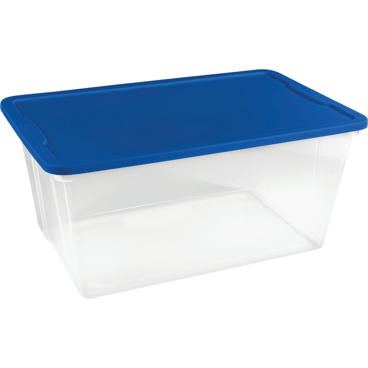 90 Quart Clear Storage Tote With Blue Lid - Stackable And Durable
