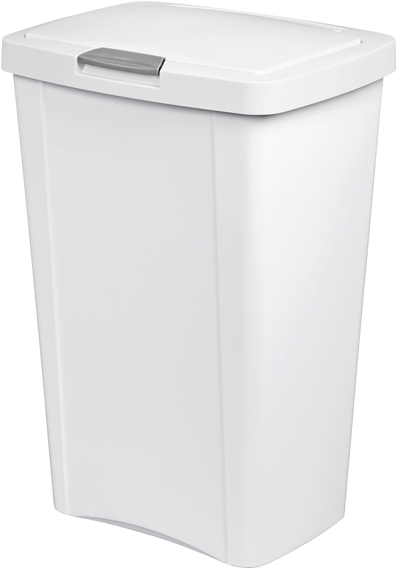 Touch Top Kitchen Wastebasket, 13-gal, White With Titanium Latch