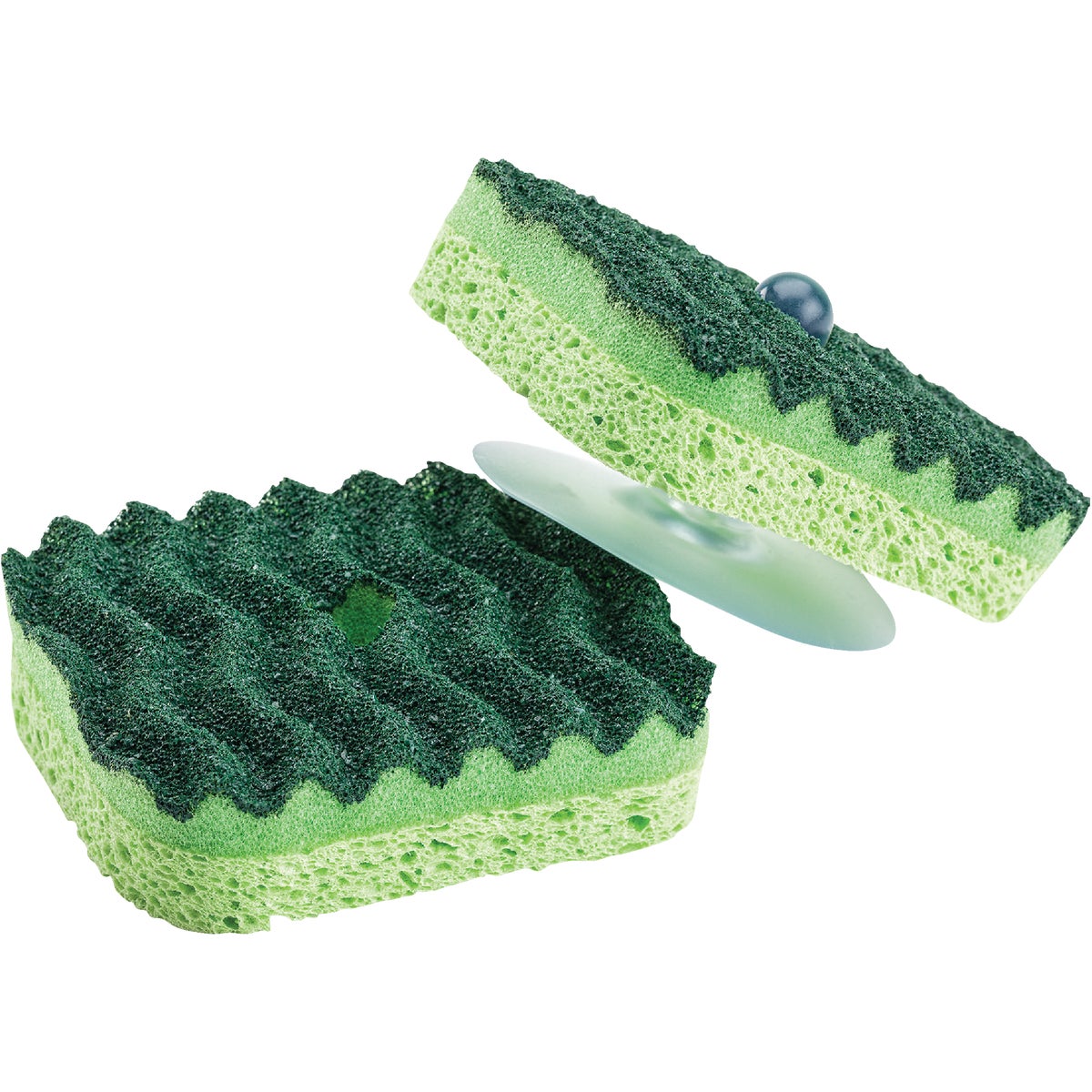3.5 In. X 3.5 In. Green Scrub Sponge With Suction Hanger