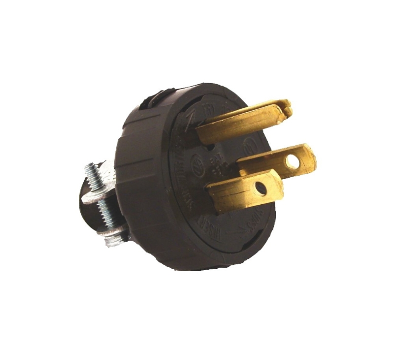 15 Amp Nema 5-15p Straight Blade Grounding Plug, Black, 2 Pole, 3 Wire