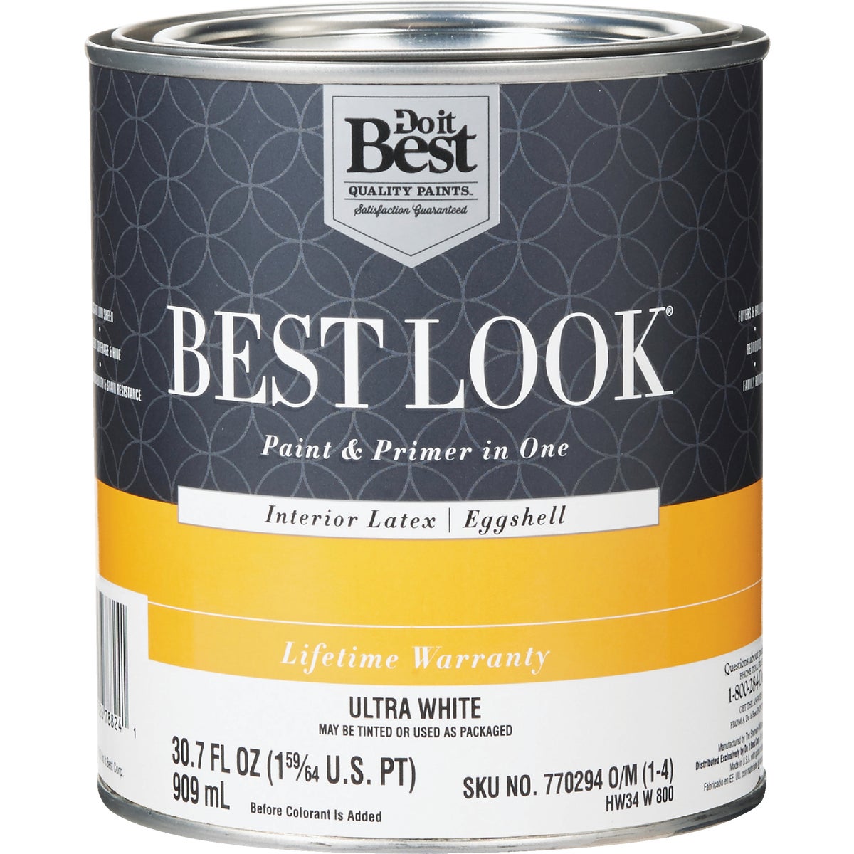 Best Look Latex Premium Eggshell Interior Paint & Primer, Ultra White, 1 Quart