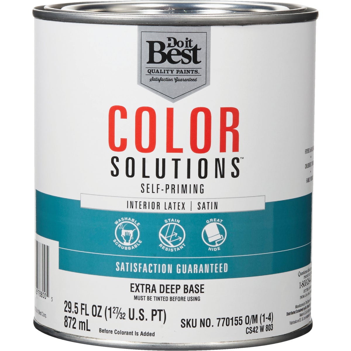 Latex Self-priming Satin Interior Wall Paint, Extra Deep Base, 1 Quart
