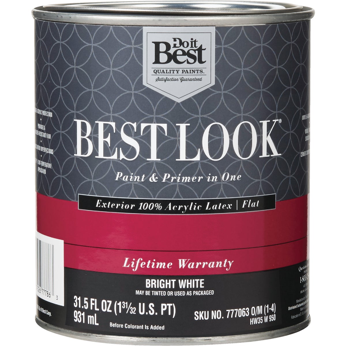 Best Look 100% Acrylic Latex Premium Flat Exterior Paint & Primer, Bright White, 1 Quart