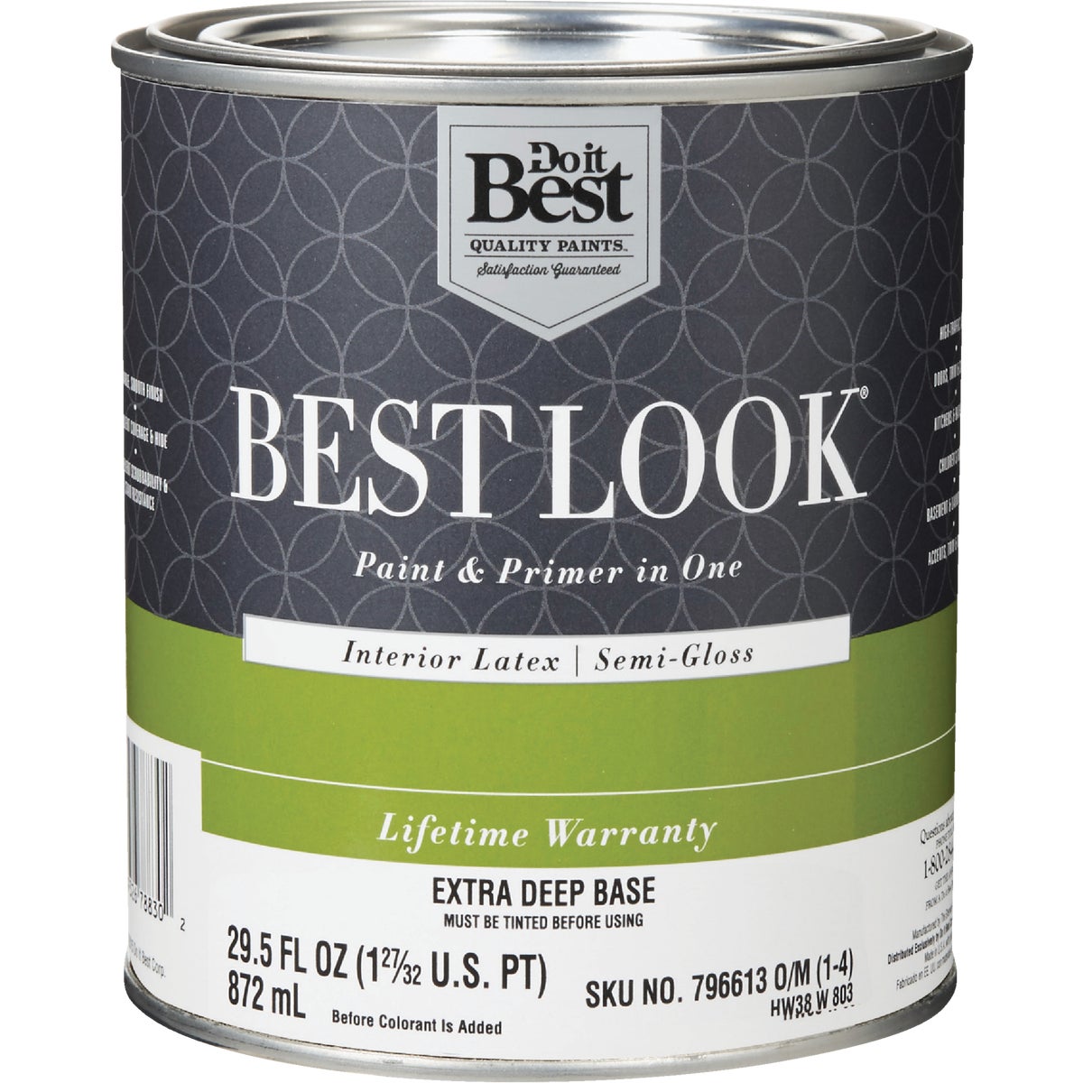 Best Look Latex Premium Paint & Primer Semi-gloss Interior Wall Paint, Extra Deep Base, 1 Quart