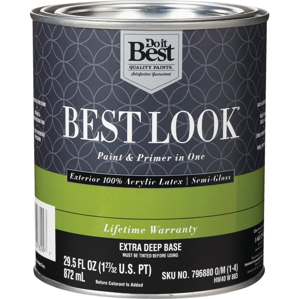 Best Look 100% Acrylic Latex Semi-gloss Exterior House Paint & Primer, Extra Deep Base, 1 Quart