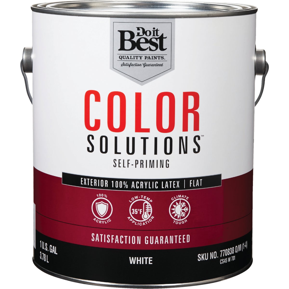 100% Acrylic Latex Self-priming Flat Exterior House Paint, White, 1 Gallon