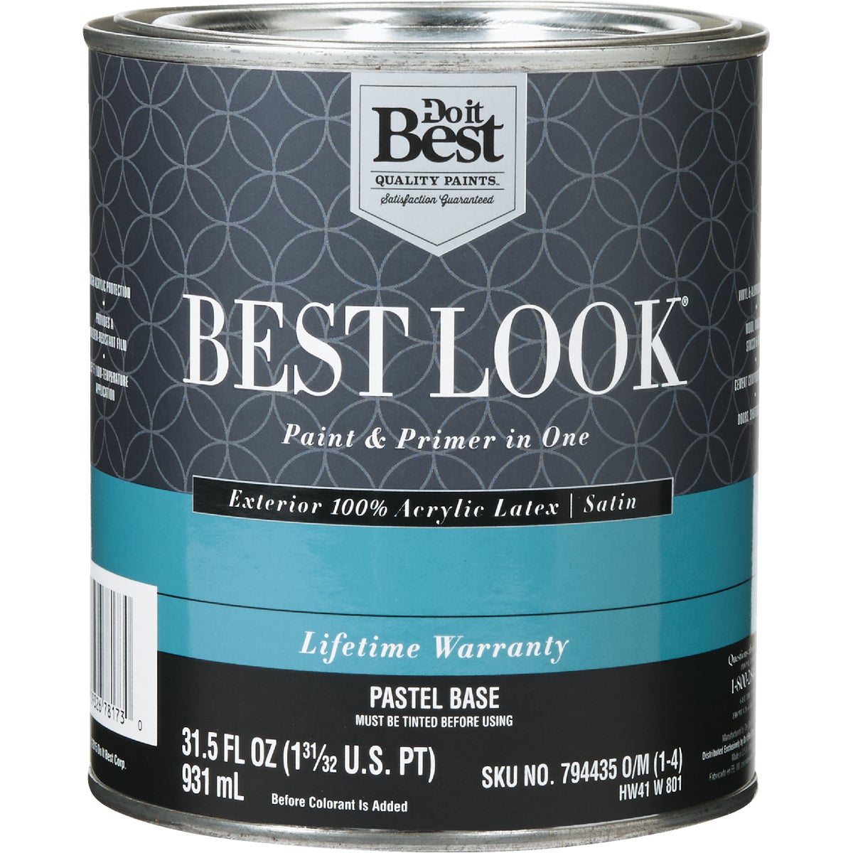 Best Look 100% Acrylic Latex Satin Exterior House Paint & Primer, Pastel Base, 1 Quart