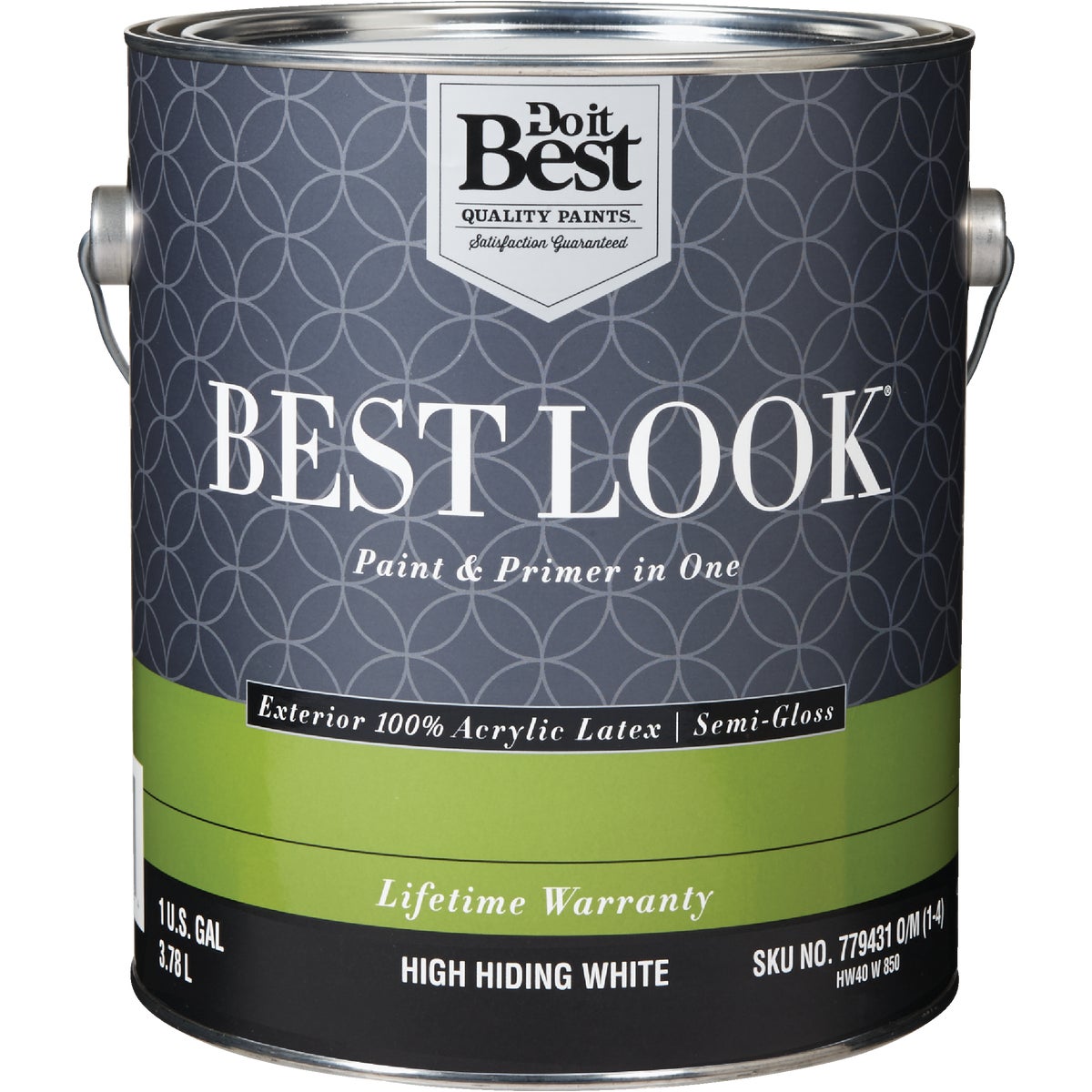 Best Look 100% Acrylic Latex Semi-gloss Exterior Paint & Primer, High Hiding White, 1 Gallon