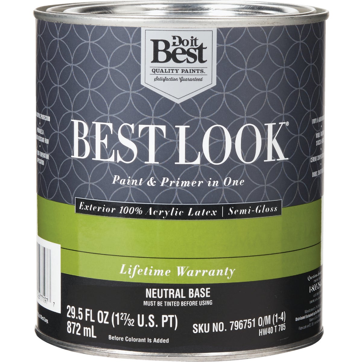 Best Look 100% Acrylic Latex Semi-gloss Exterior Paint & Primer, Neutral Base, 1 Quart