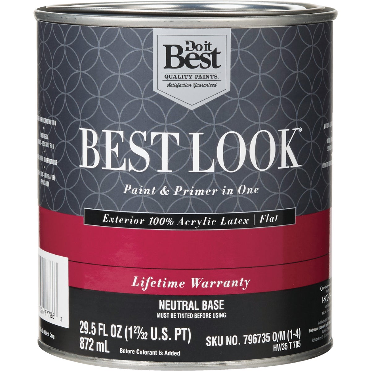 Best Look 100% Acrylic Latex Premium Flat Exterior Paint & Primer, Neutral Base, 1 Quart