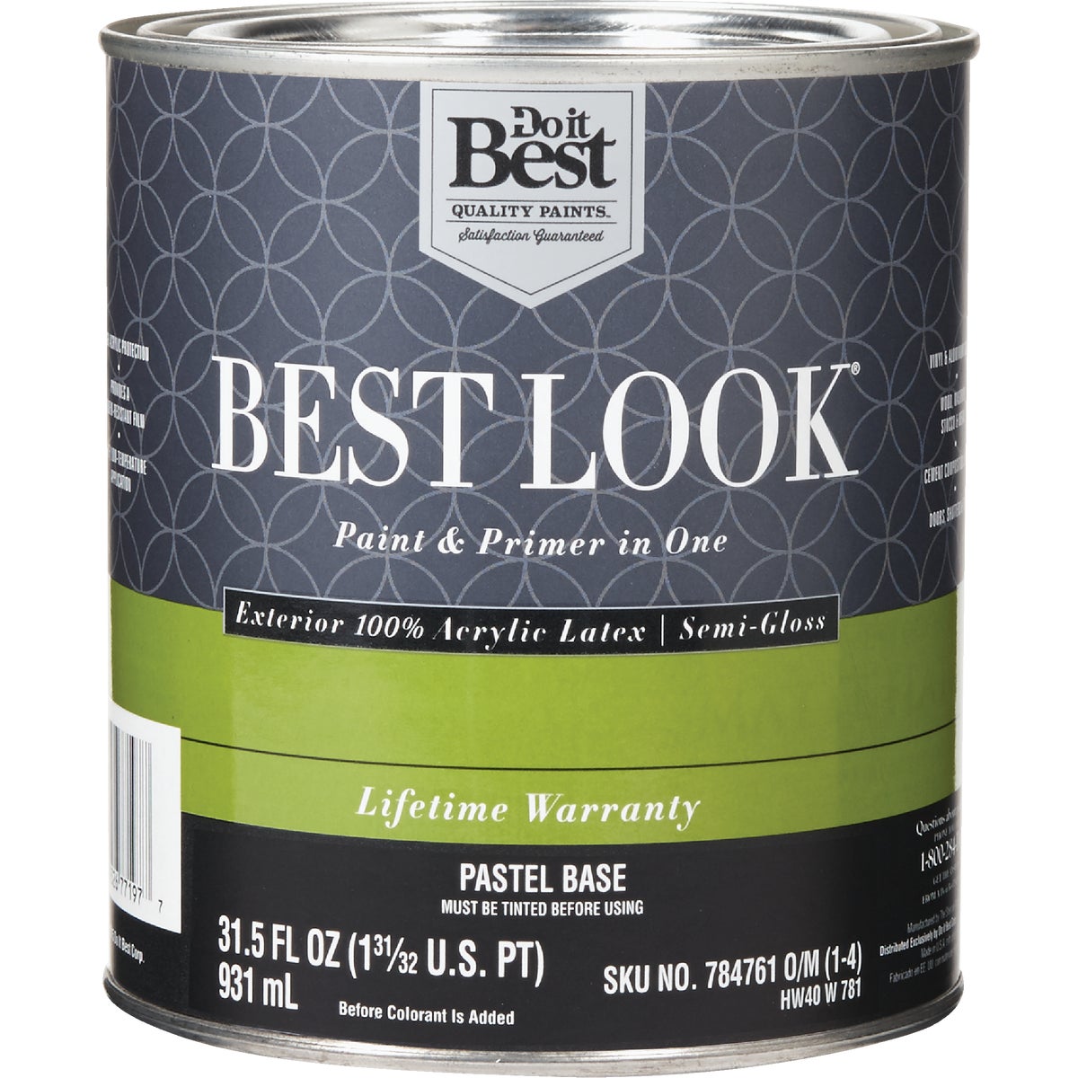 Best Look 100% Acrylic Latex Semi-gloss Exterior House Paint & Primer, Pastel Base, 1 Quart