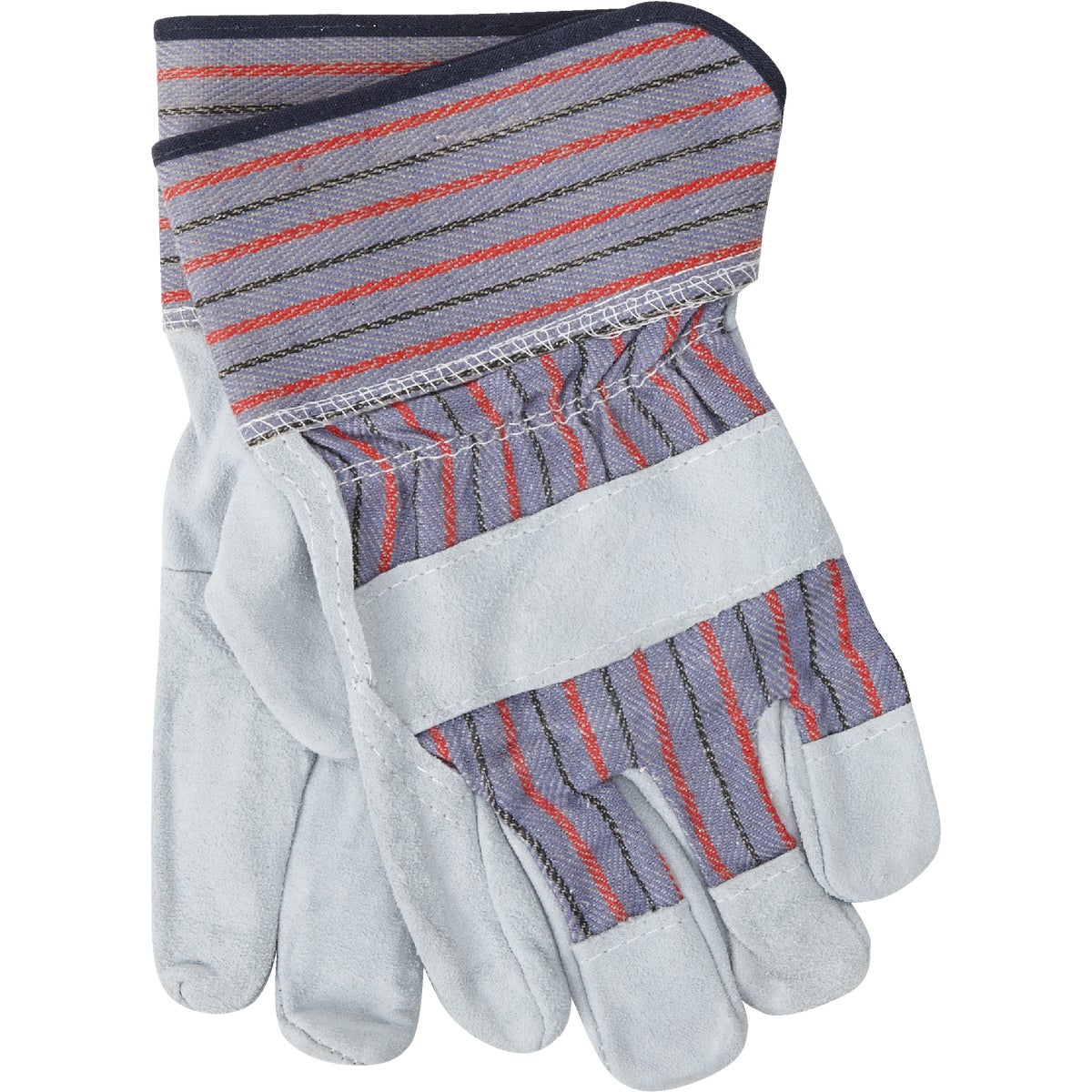 Men's Large Lightweight Leather Work Glove - Suede Cowhide, Safety Cuff, Gray & Blue