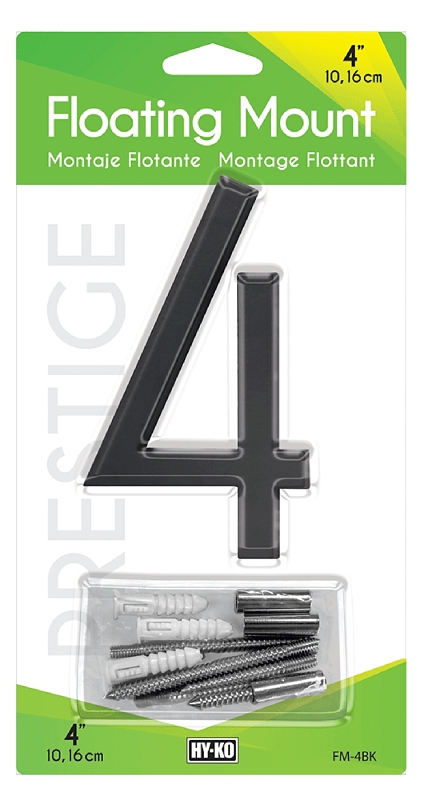 Hy-ko 4 Inch Black Floating Mount Number 4 - Architectural Series