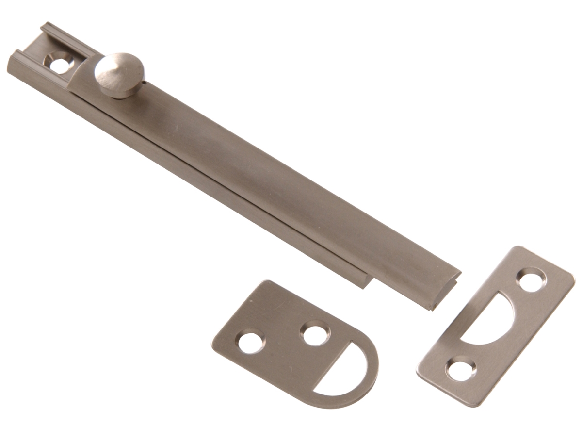 4 Inch Surface Bolt In Satin Nickel Finish - Solid Brass Construction